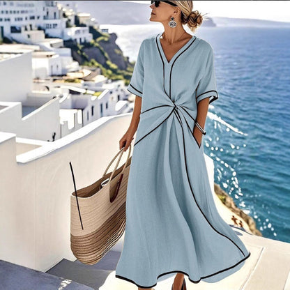 V-neck printed striped dress for women