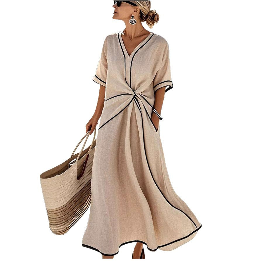 V-neck printed striped dress for women