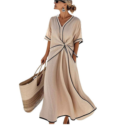 V-neck printed striped dress for women